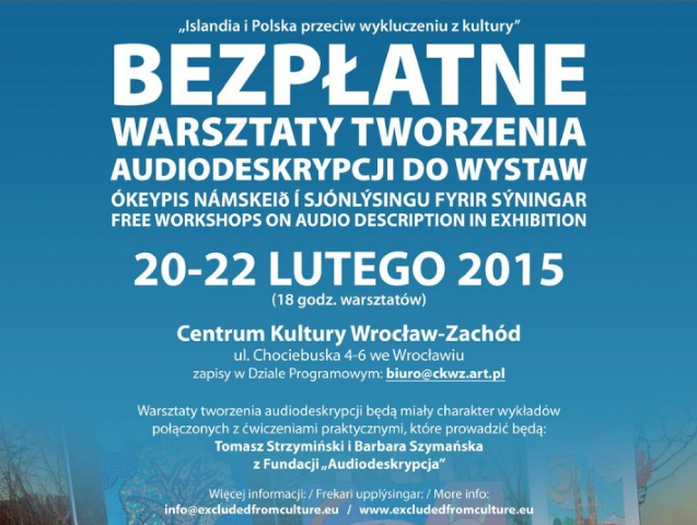 fragment plakatu warsztatów z audiodeskrypcji wystaw