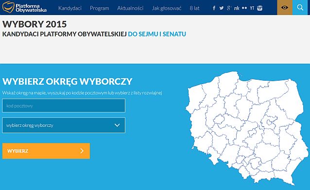 Niedostępny formularz Wybierz Okręg Wyborczy na stronie Platformy Obywatelskiej