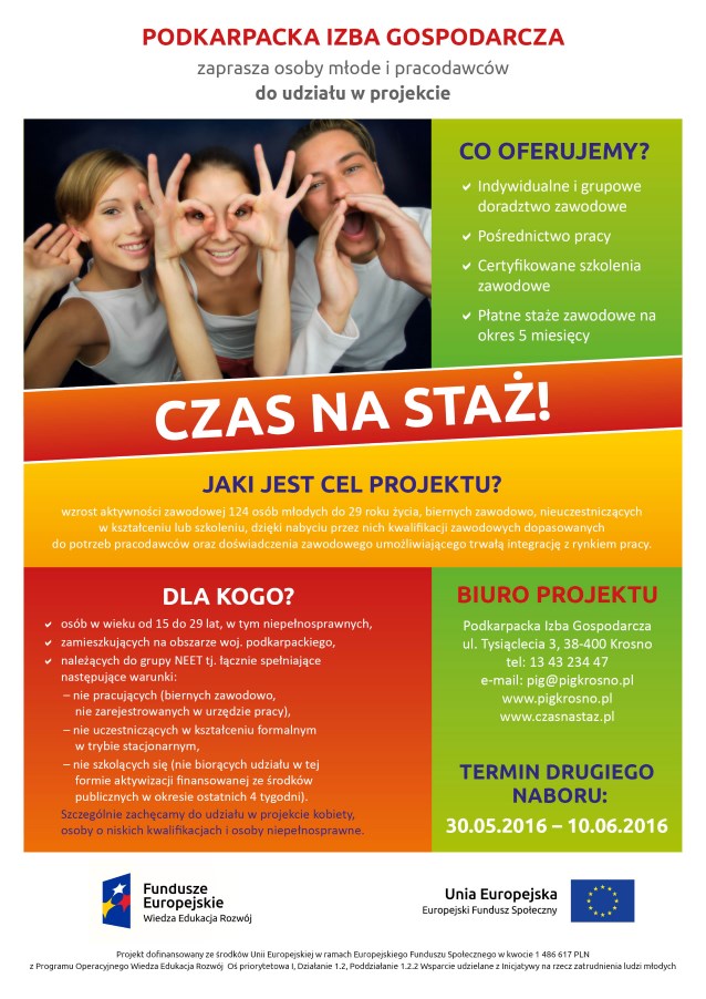 plakat informujący o II naborze Czas na staż