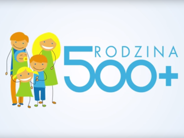 grafika rodziców z trójką dzieci i napisem: Rodzina 500+