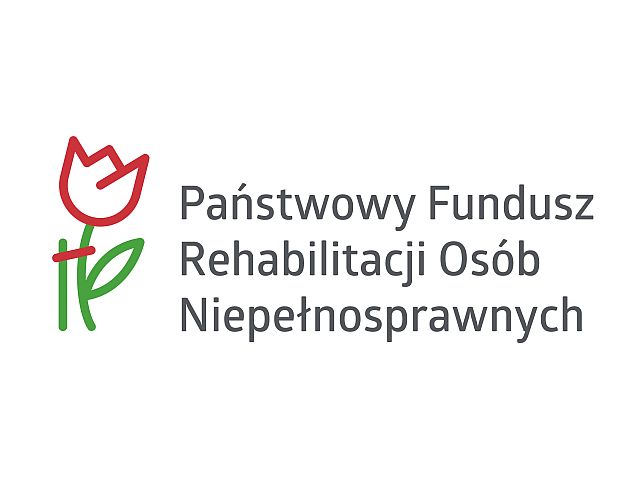 Logo PFRON. Podparty kwitnący kwiatek, obok napis: Państwowy Fundusz Rehabilitacji Osób Niepełnosprawnych