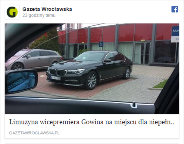 zdjęcia zaparkowanego BMW na miejscu dla osób z niepełnosprawnością - facebooku Gazety Wrocławskiej