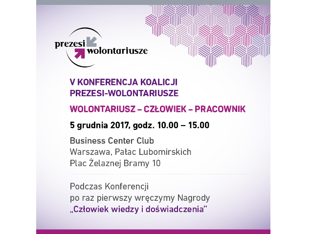 grafika zapraszająca na konferencję organizowaną przez Prezesi - Wolontariusze