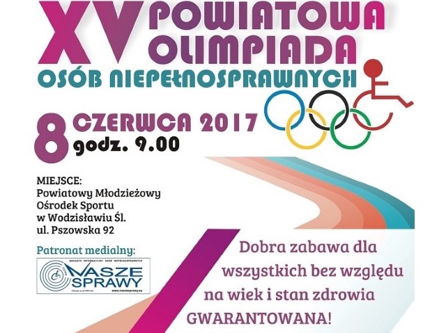 plakat zapowiadający XV Powiatową Olimpiadę w Wodzisławiu Śląskim