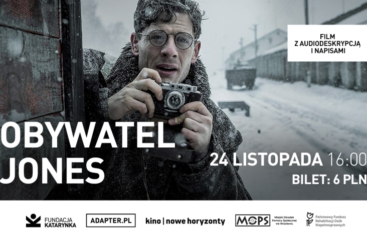 grafika zdjęcie bohatera z filmu na grafice napis obywatel jones 24 listopada 2019 godz. 16.00