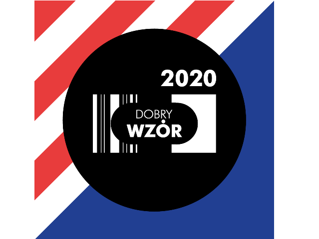 czarny okrąg w które wpisane jest dobry wzór 2020 na niebiesko-czerwono-beżowym tle