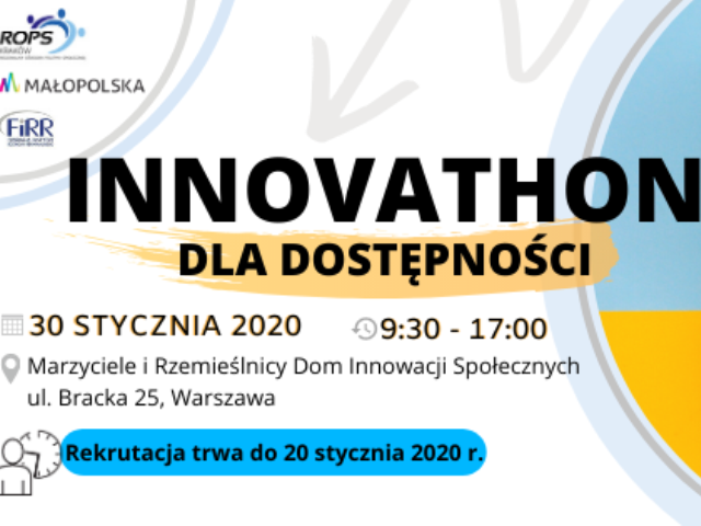 grafika z napisem Innovathon dla dostępności 30 stycznia 2020