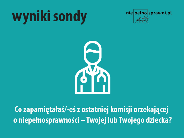 napis: Wyniki sondy. Co zapamiętałaś/-eś z ostatniej komisjo orzekającej o niepełnosprawności – Twojej lub Twojego dziecka