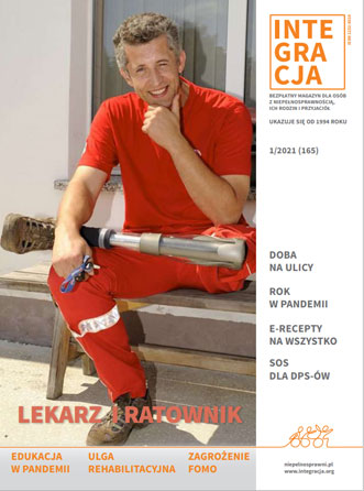 okładka magazynu nr 1/2021 - ratownik medyczny lub lekarz z protezą nogi