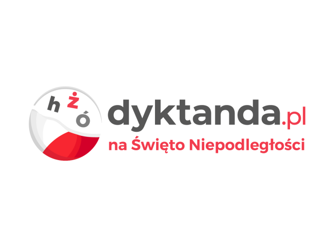 grafika na bialym tle napis dyktanda.pl na święto niepodległości