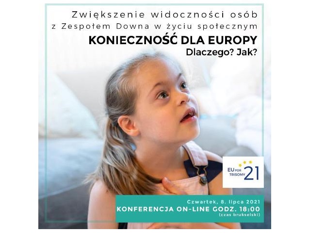 zdjęcie dziewczynki z zespołem downa, tytuł konferencji czwartek 8 lipca godz. 18.00