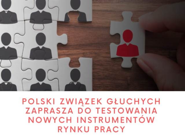 Plakat promujący projekt PZG dotyczący testowanie nowych instrumentów na rynku pracy dla osób z niepełnosprawnościami.