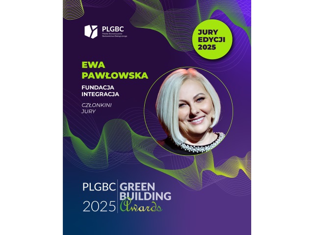 grafika informująca o obecności Ewy Pawłowskiej w składzie konkursu PLGBC Awards 