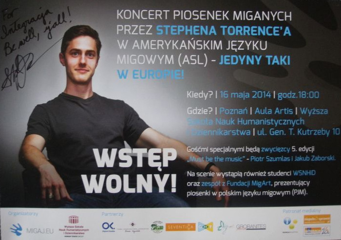 Stephen Torrence specjalnie dla czytelników Integracji podpisał plakat promujący poznański koncert