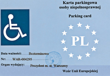 Wzór karty parkingowej